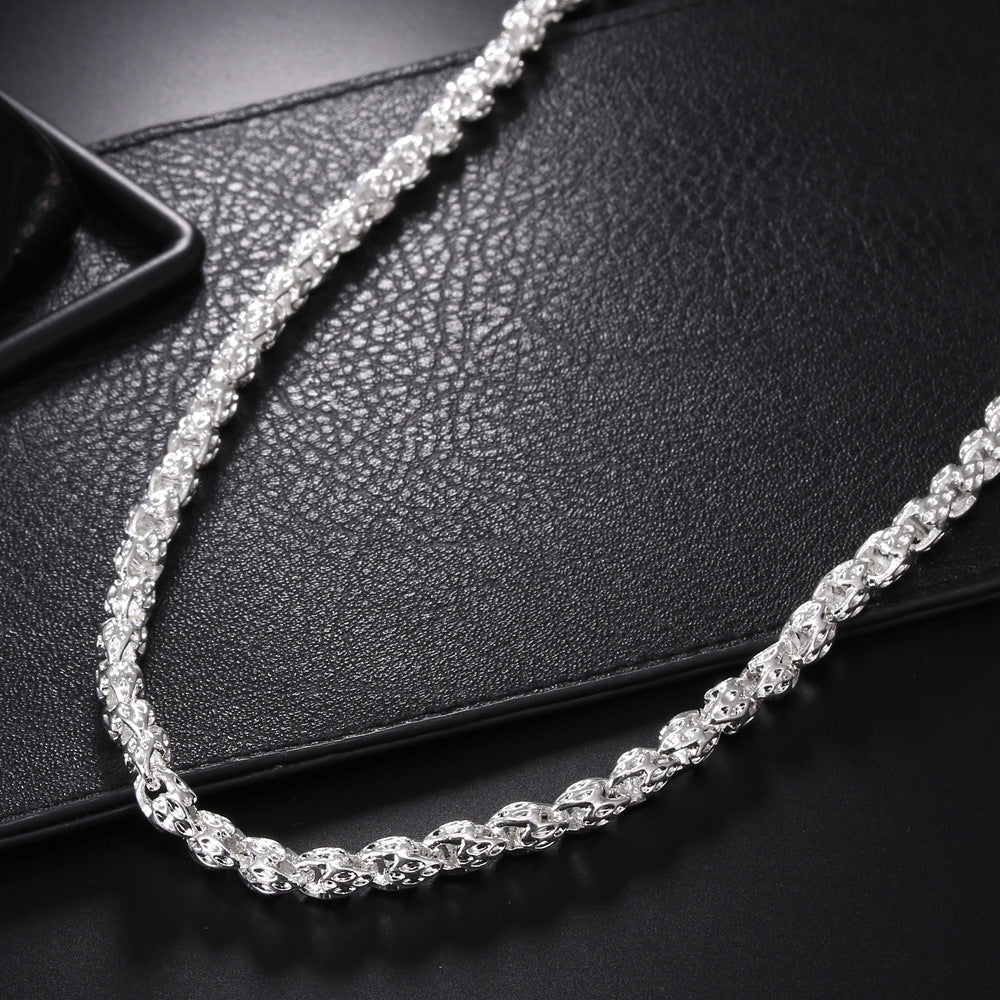 Vintage Textured Rope Chain Necklace, Silver Engraved Link Chain