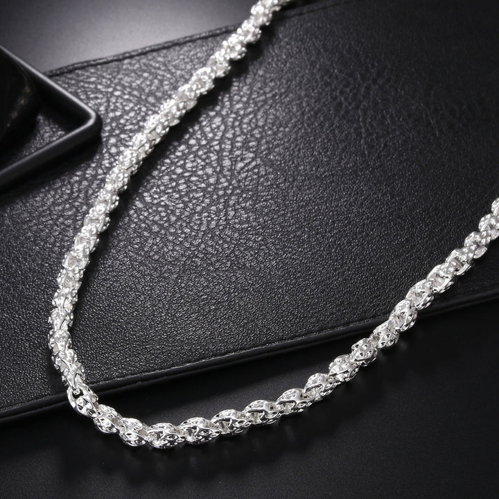 Vintage Textured Rope Chain Necklace, Silver Engraved Link Chain