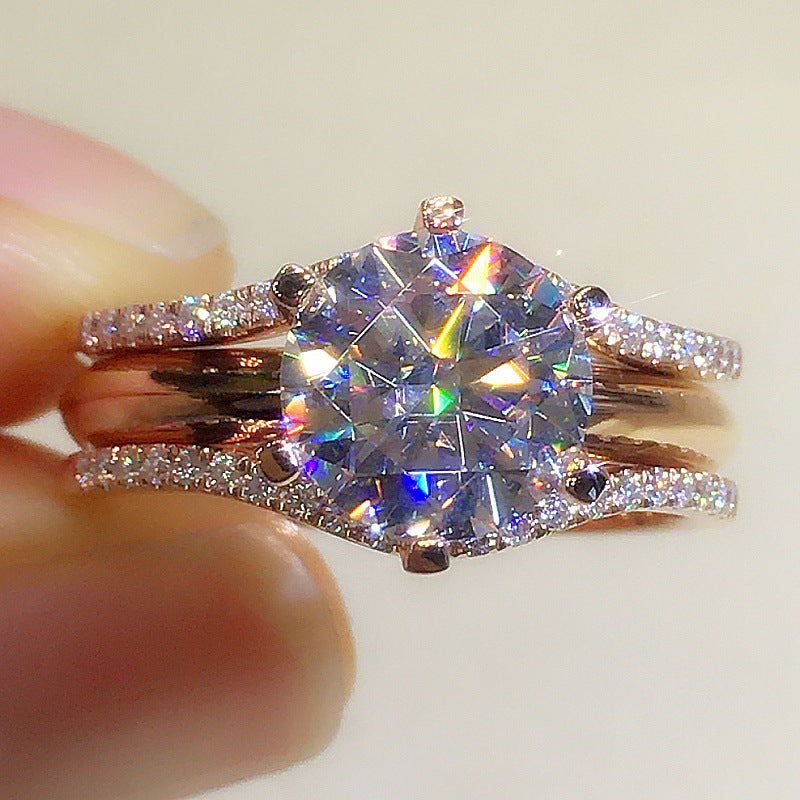 4‑Prong Round‑Diamond Stackable Engagement Ring, Three‑Tone Options