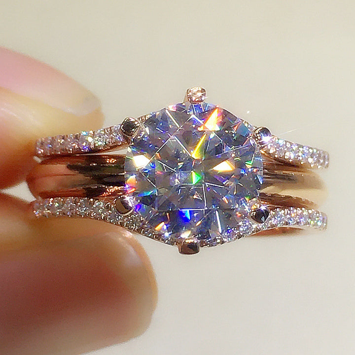 4‑Prong Round‑Diamond Stackable Engagement Ring, Three‑Tone Options