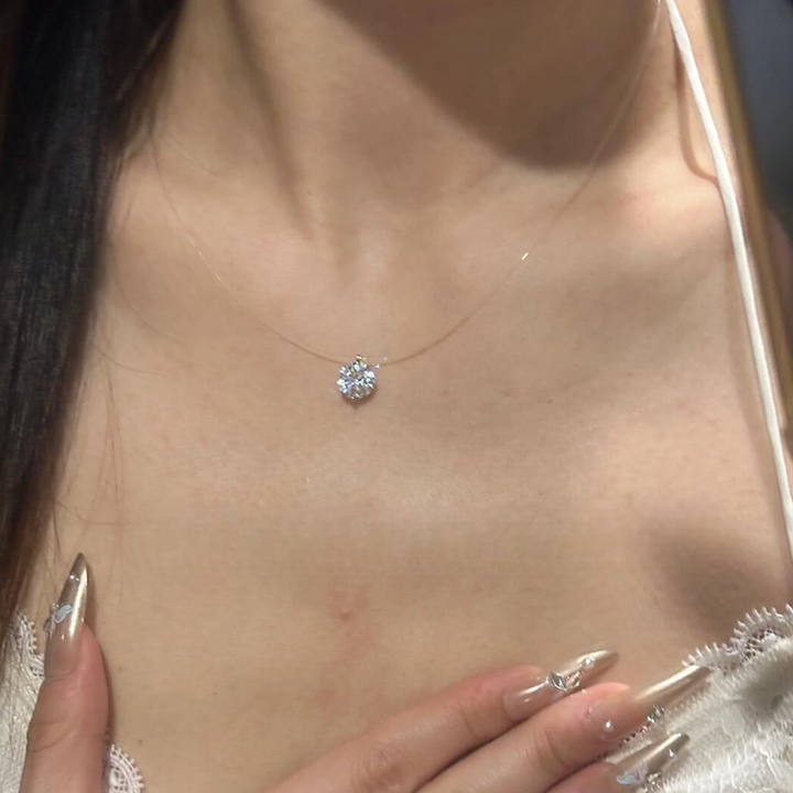 Invisible Fishline Solitaire Necklace (Minimalist Clear Choker)