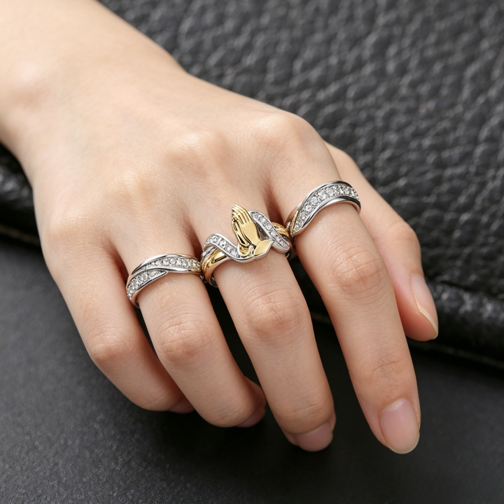 Two-Tone Praying Hands Diamond Ring (Religious Luxury Women's Band)