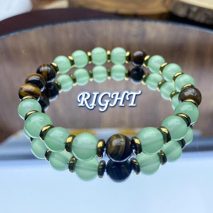 Natural Aventurine & Tiger's Eye Beaded Bracelet (Crystal Healing Stretch Bangle)