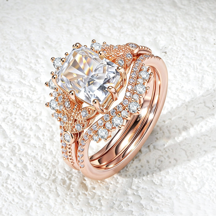 Rose‑Gold Square‑Cut Stackable Engagement Ring Set