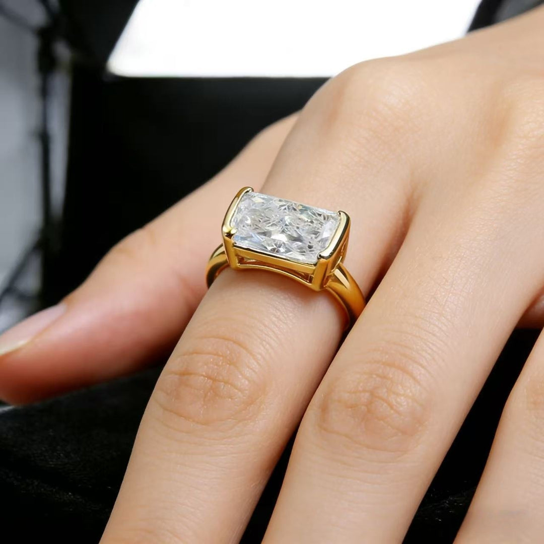 Rectangular Cushion‑Cut Solitaire Bezel‑Set Ring