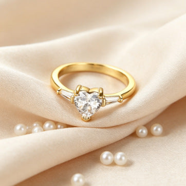 Heart Stone Baguette Diamond S925 Sterling Silver Ring, Luxury Heart Diamond Ring for Women