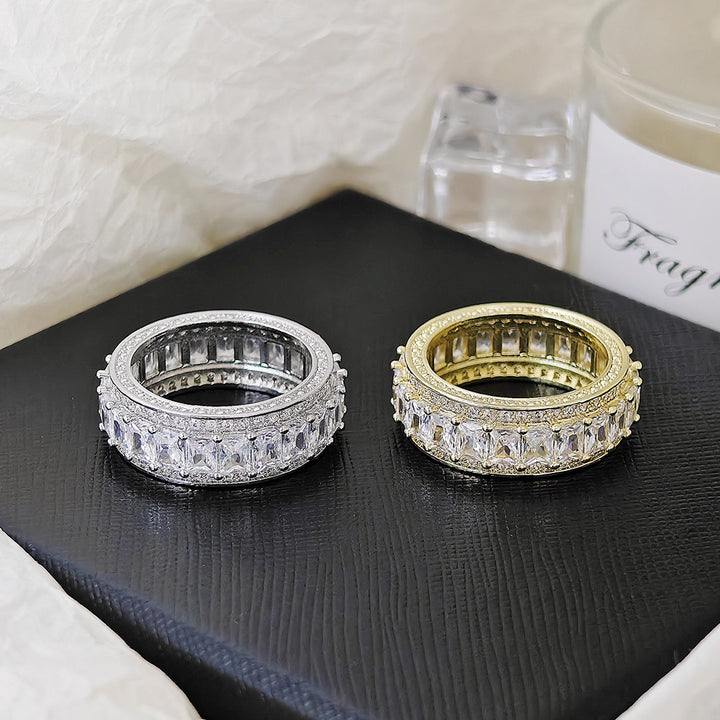 Full Eternity Baguette Cut Diamond Wide Band Ring (2-Tone Luxury Stackable Jewelry)