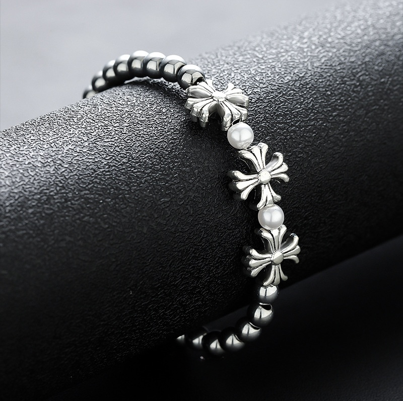 Vintage Antique Cross Flower Bead Jewelry, Multi-Style Unisex Punk Bracelet & Necklace