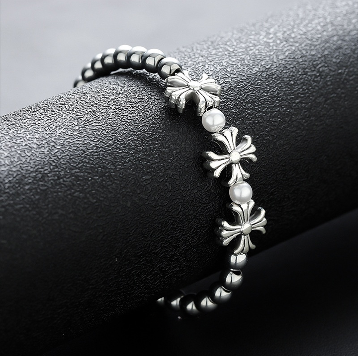 Vintage Antique Cross Flower Bead Jewelry, Multi-Style Unisex Punk Bracelet & Necklace