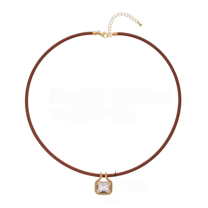 Square Multicolor Diamond Leather Cord Choker Necklace