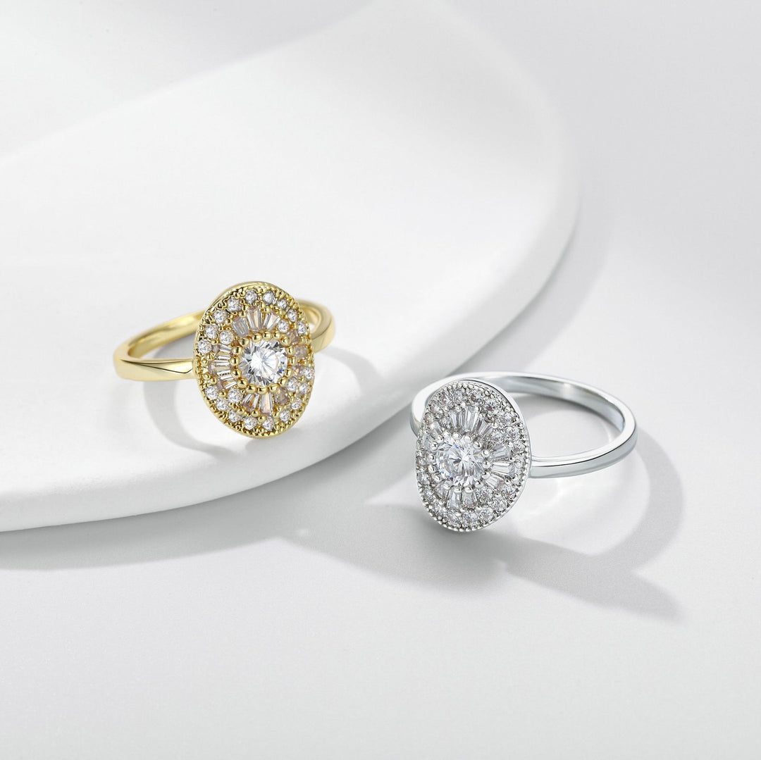 Oval Multi‑Layer Halo Paved Diamond Ring, Two‑Tone Options