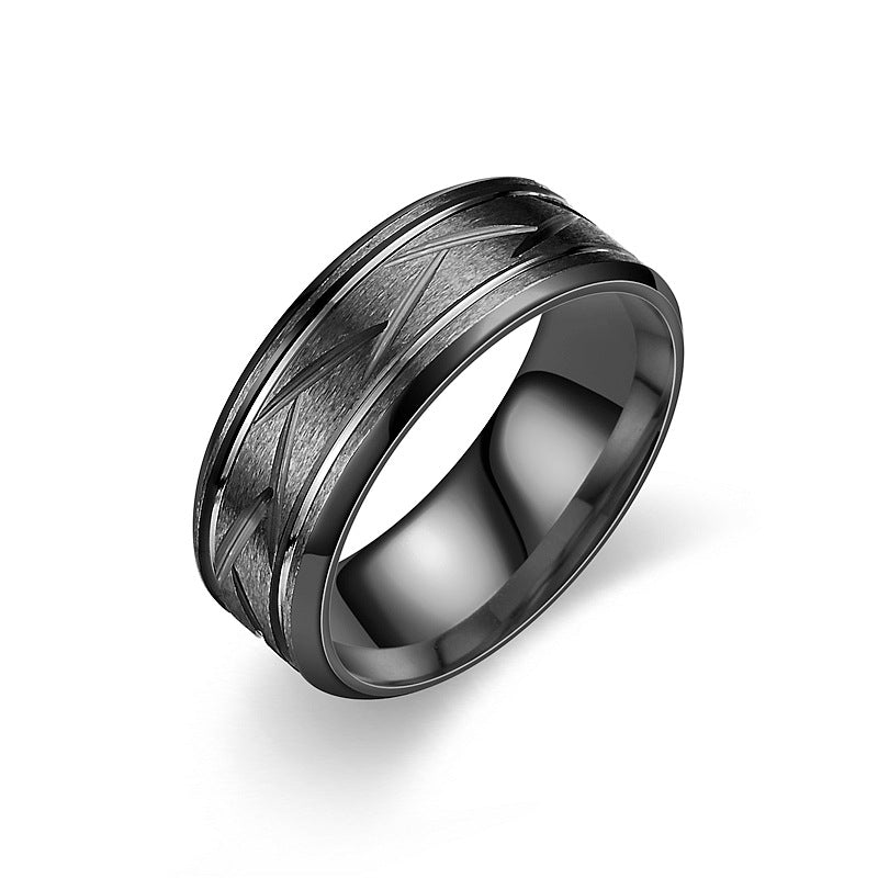 Men's Wide Band Ring With Triangle Engraving, 3 Colors Available Minimalist Fashion Ring