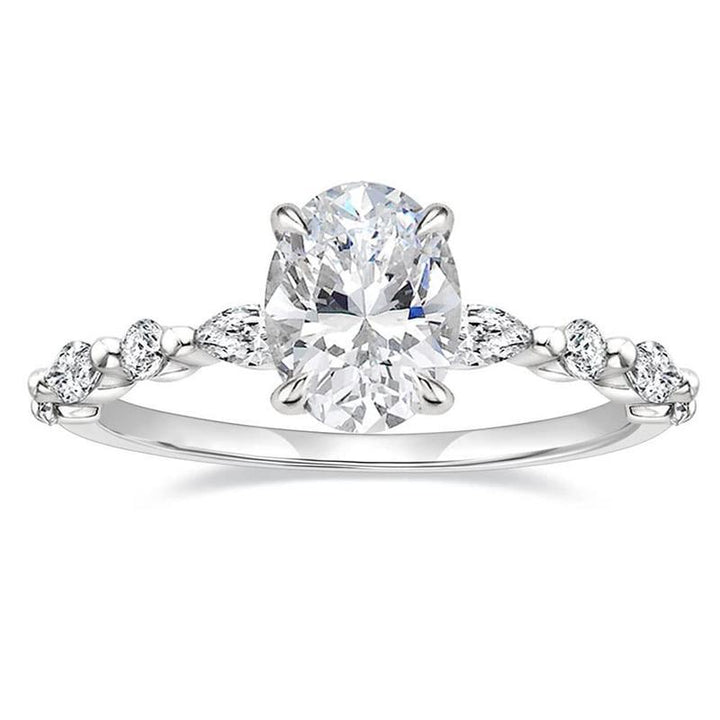 Oval Center Stone Vine-Style Diamond Ring (2 Colors Delicate Engagement Band)