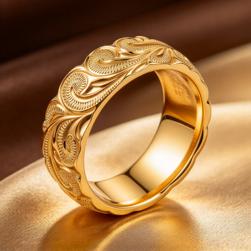 Vintage Scroll‑Engraved Wide S925 Silver Ring, European Carved Band Ring, Gold & Silver Two‑Tone For Men