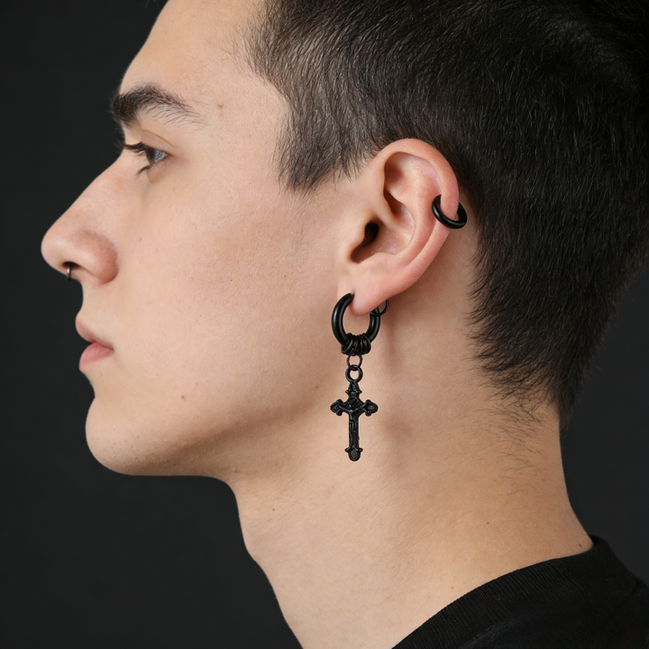 Gothic Cross Dangle Huggie Earrings (Light Luxury Niche Edgy Earrings)
