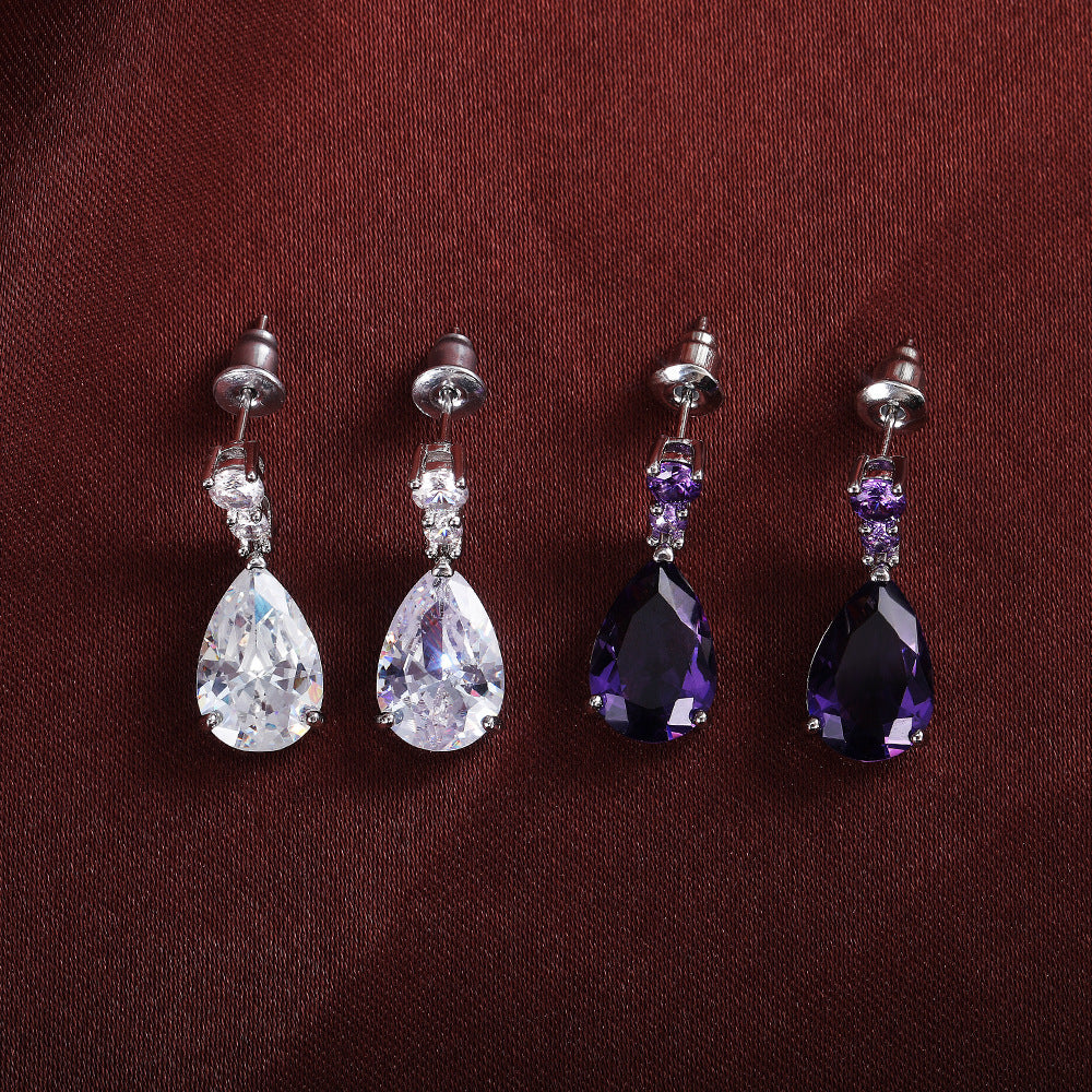 Pear Shaped Teardrop Diamond S925 Silver Drop Earrings, Elegant Long Diamond Dangle Studs Available in Two Colors