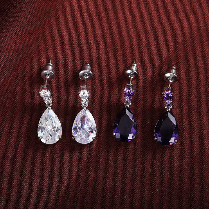 Pear Shaped Teardrop Diamond S925 Silver Drop Earrings, Elegant Long Diamond Dangle Studs Available in Two Colors