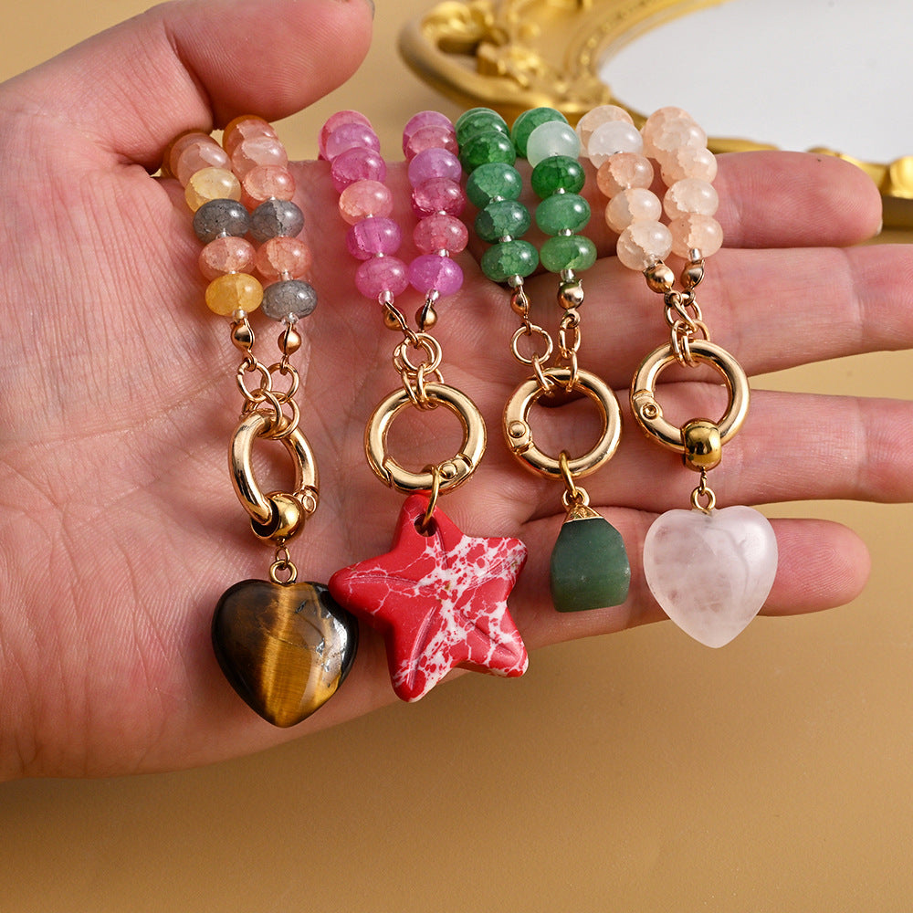 Dopamine Rainbow Beaded Pendant Necklace (Multi-Color Natural Stone Choker)