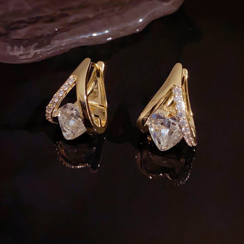 Geometric Twisted Teardrop Diamond Earrings, 2 Colors Minimalist Luxury Studs