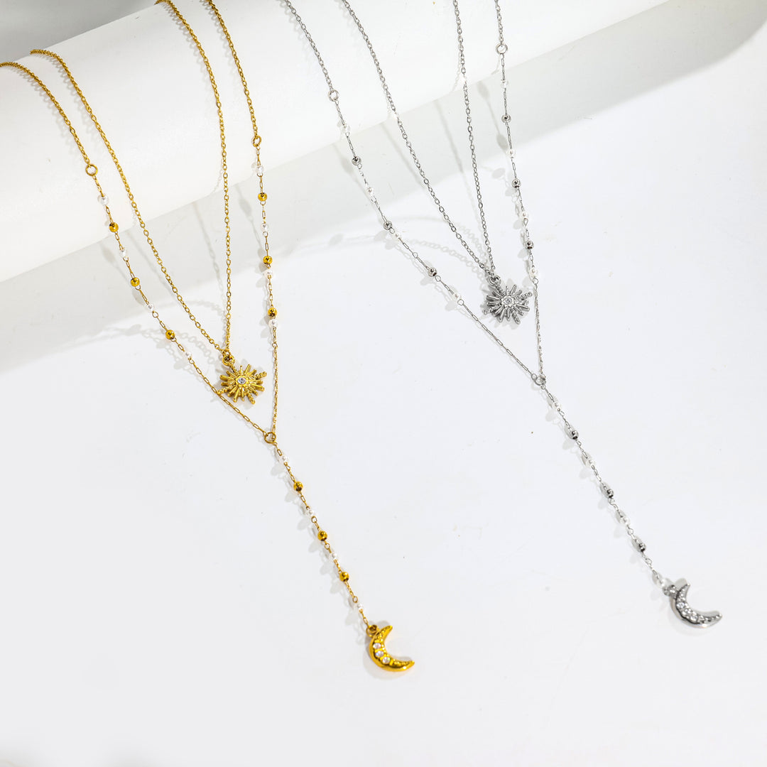Three-Layer Sun Moon Star Y-Necklace