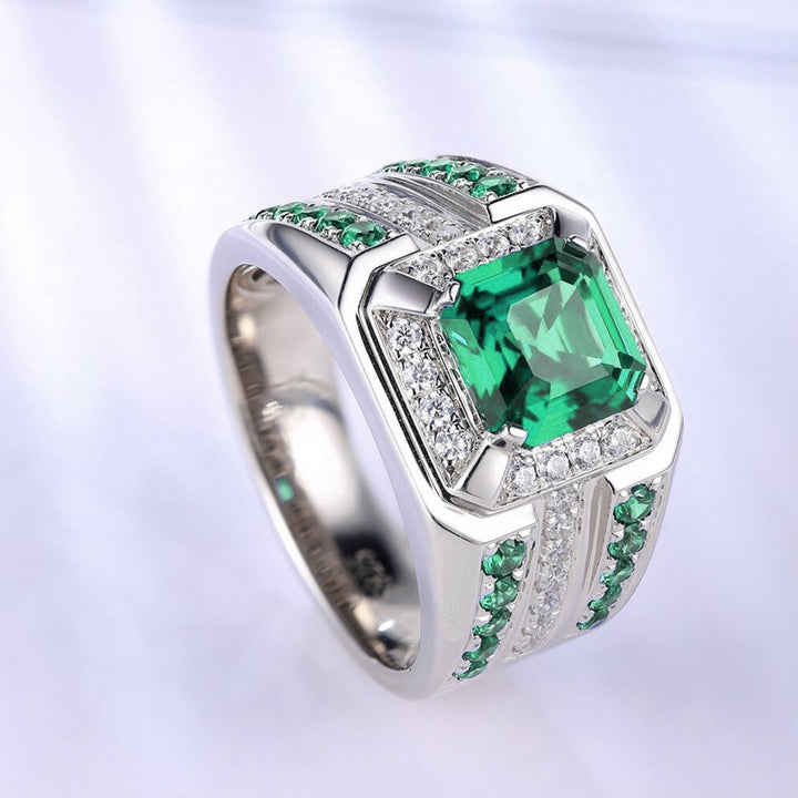 Square‑Cut Three‑Row Pave Wide‑Band Men’s Ring, Two‑Color Options