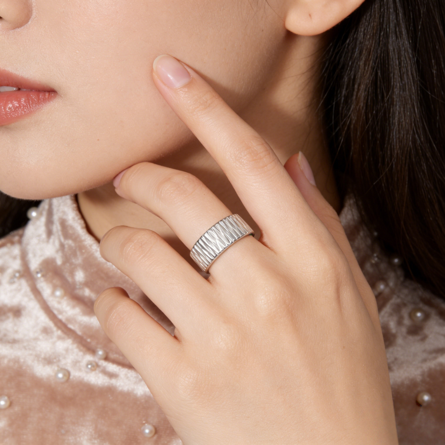 Textured Wide Band Ring (Unisex Titanium Steel Statement Ring)