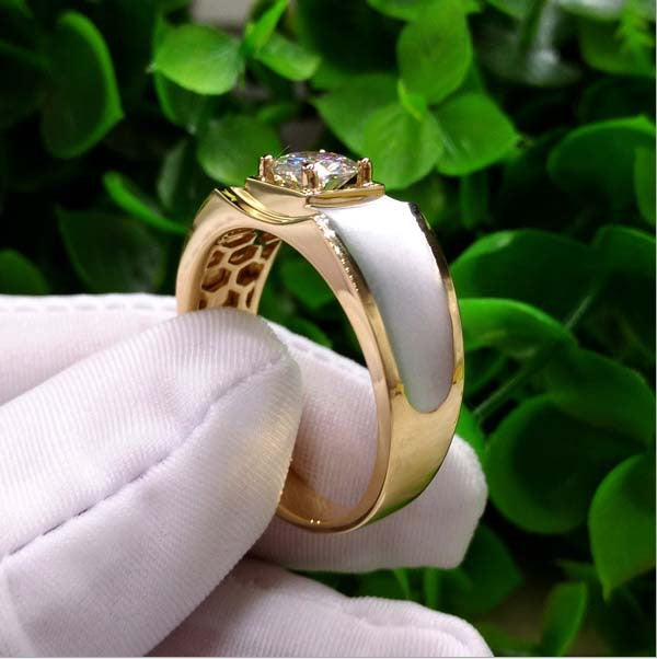 Wide‑Band Mother‑of‑Pearl Diamond‑Set Men’s Ring