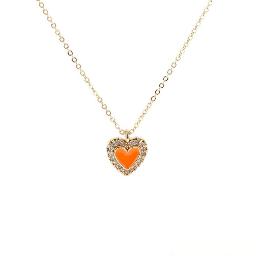 S925 Silver Gold Enamel Heart Halo Pendant Necklace, Multi-color Sweet Heart Choker