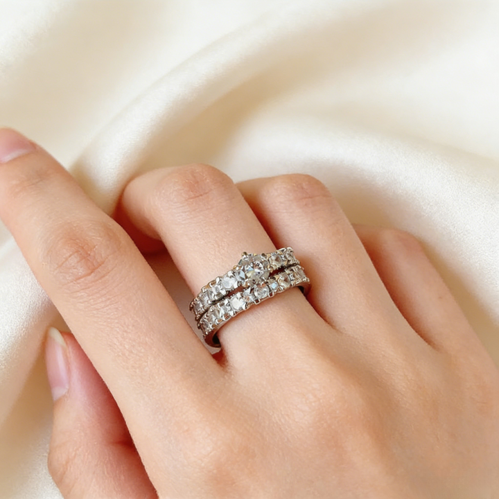 Double Layer Pavé Stackable Ring (Luxury Classic Wedding Band Style Ring)