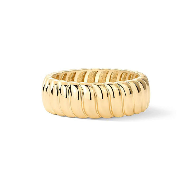Wide Ribbed Wave Texture Band Ring (2 Colors Minimalist Luxury Statement Band)