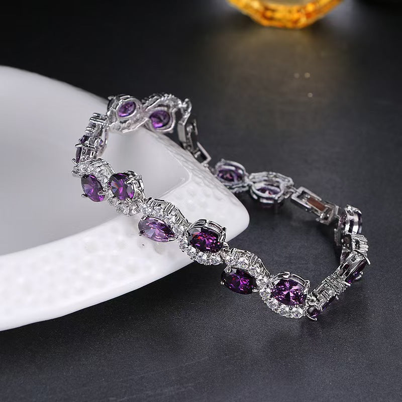 Oval Purple Diamond Interwoven Silver Bracelet