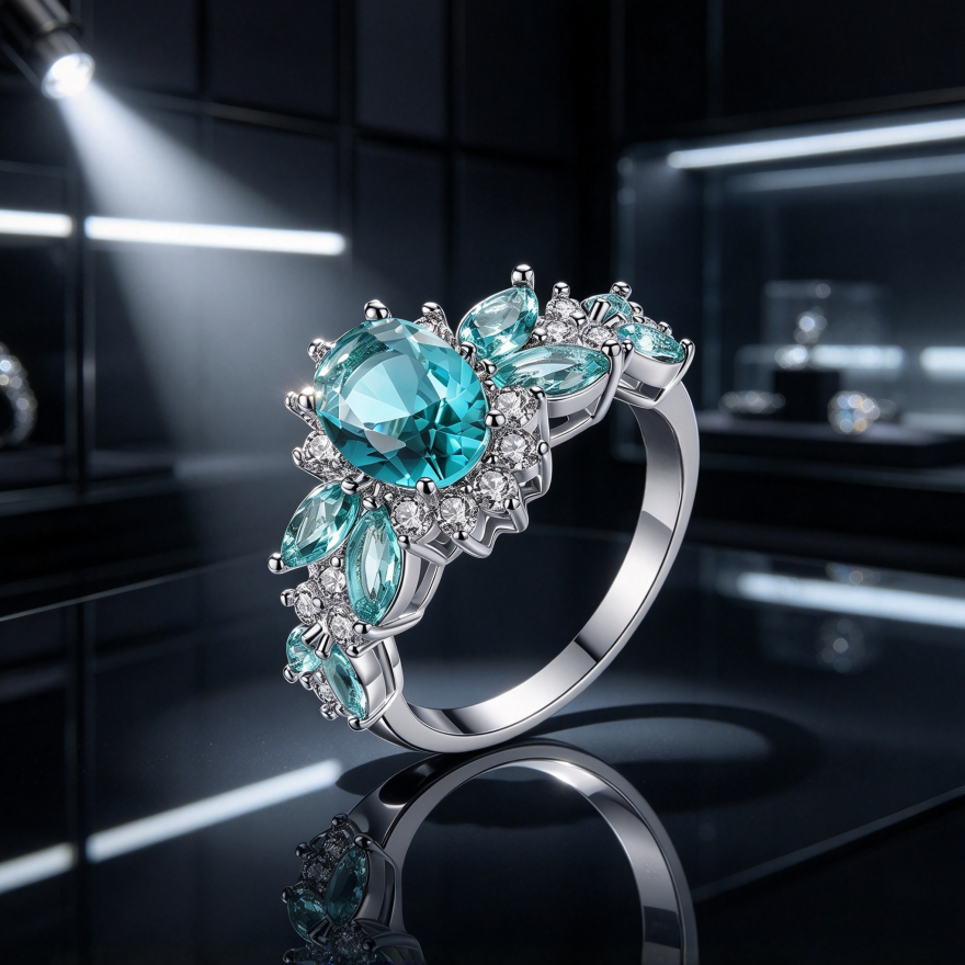 Lake Green Gemstone Flower Ring