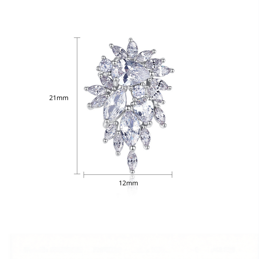 Marquise Cluster Full Diamond Stud Earrings, Luxurious Radiant Multi-cut Diamond Banquet Stud Earrings, Silver Luxury Earrings