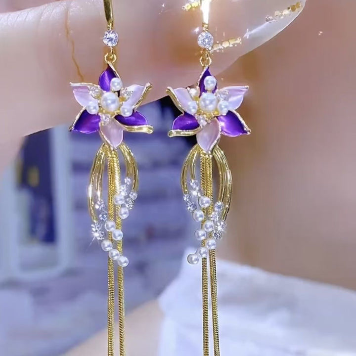 Enamel Floral Tassel Drop Earrings (Light Luxury Niche Design Earrings)