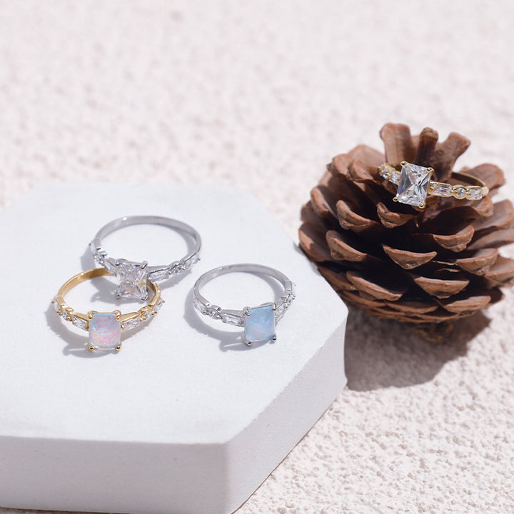 Square‑Cut Main Diamond Ring With Baguette Side Diamond, Multi‑Color Options