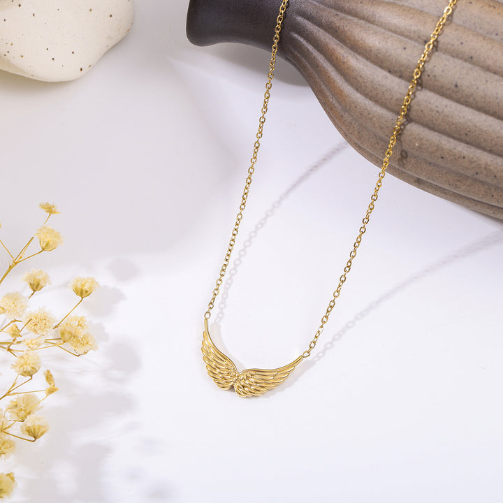 3D Wing Pendant Collarbone Necklace, 2 Colors Gold & Silver Minimal Angel Wing Niche Jewelry