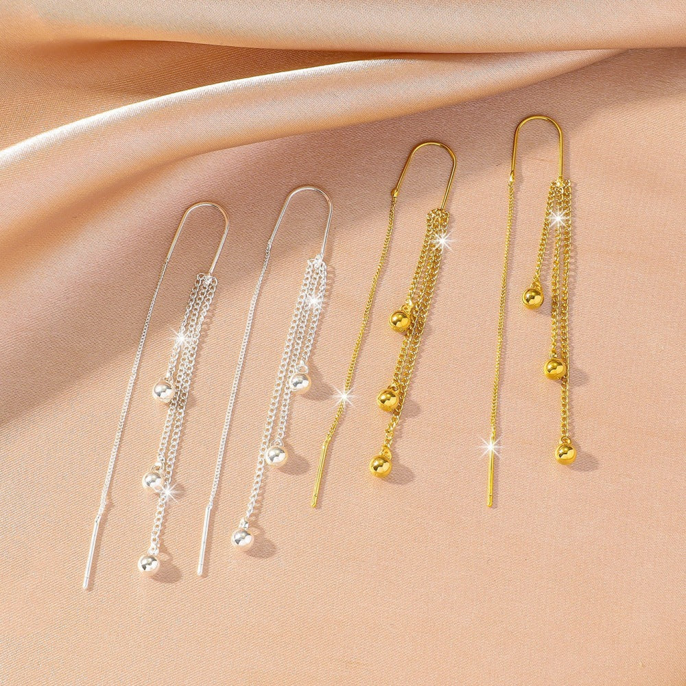 Multi-Layer Tassel Threader Earrings, Bead & Cut Heart Long Drop Earrings Gold & Silver Tone Available