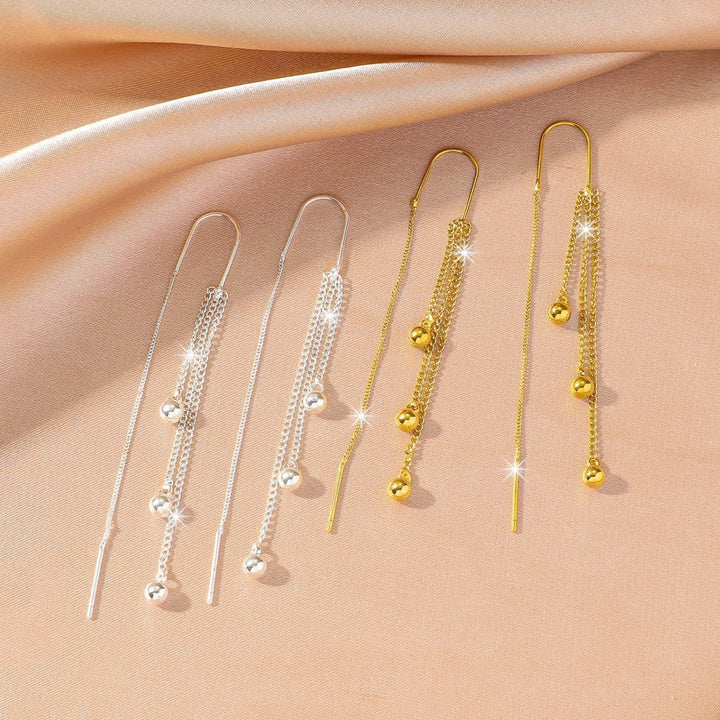 Multi-Layer Tassel Threader Earrings, Bead & Cut Heart Long Drop Earrings Gold & Silver Tone Available