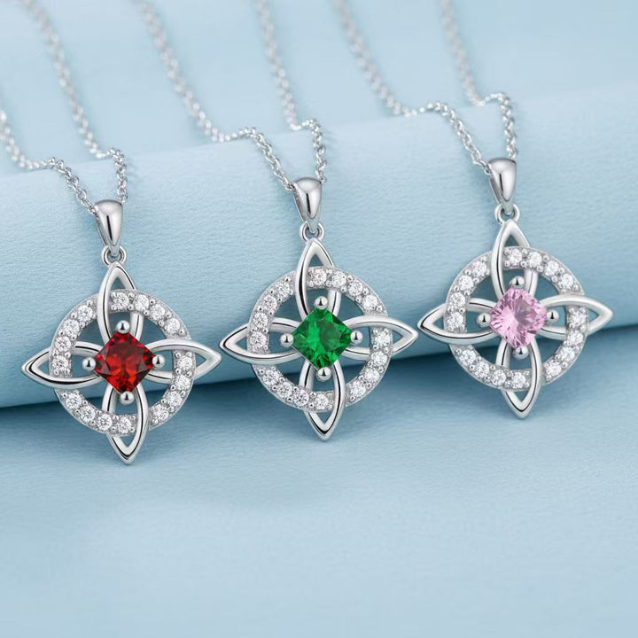 Witch's Knot Birthstone Necklace (12 Colors Silver Tone Pendant)