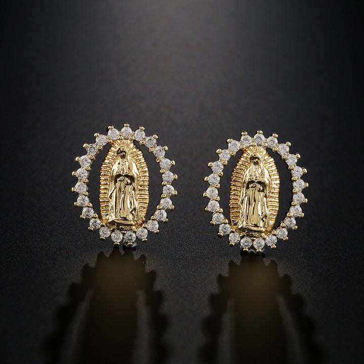 Our Lady Gemstone Stud Set (Light Luxury Niche Religious Earrings)