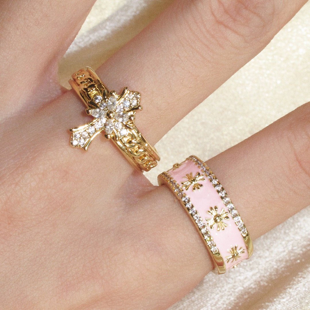 Vintage Rose Diamond Gold Tone Ring (French Romantic Statement Band)