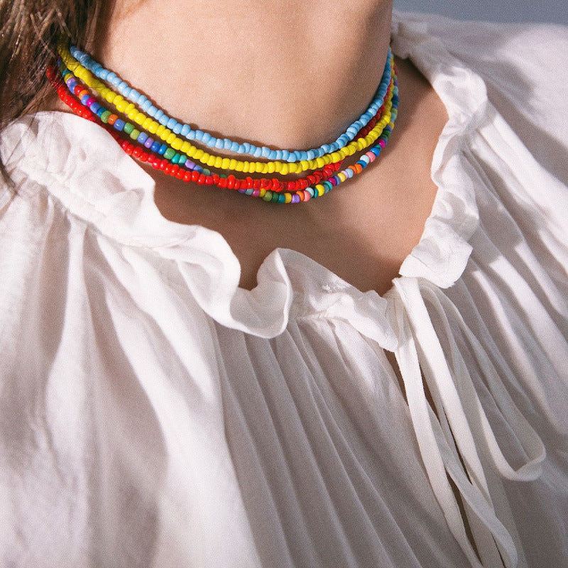 Macaron Frosted Mini Bead Choker, Multi-Color Simple Adjustable Thin Beaded Clavicle Necklace