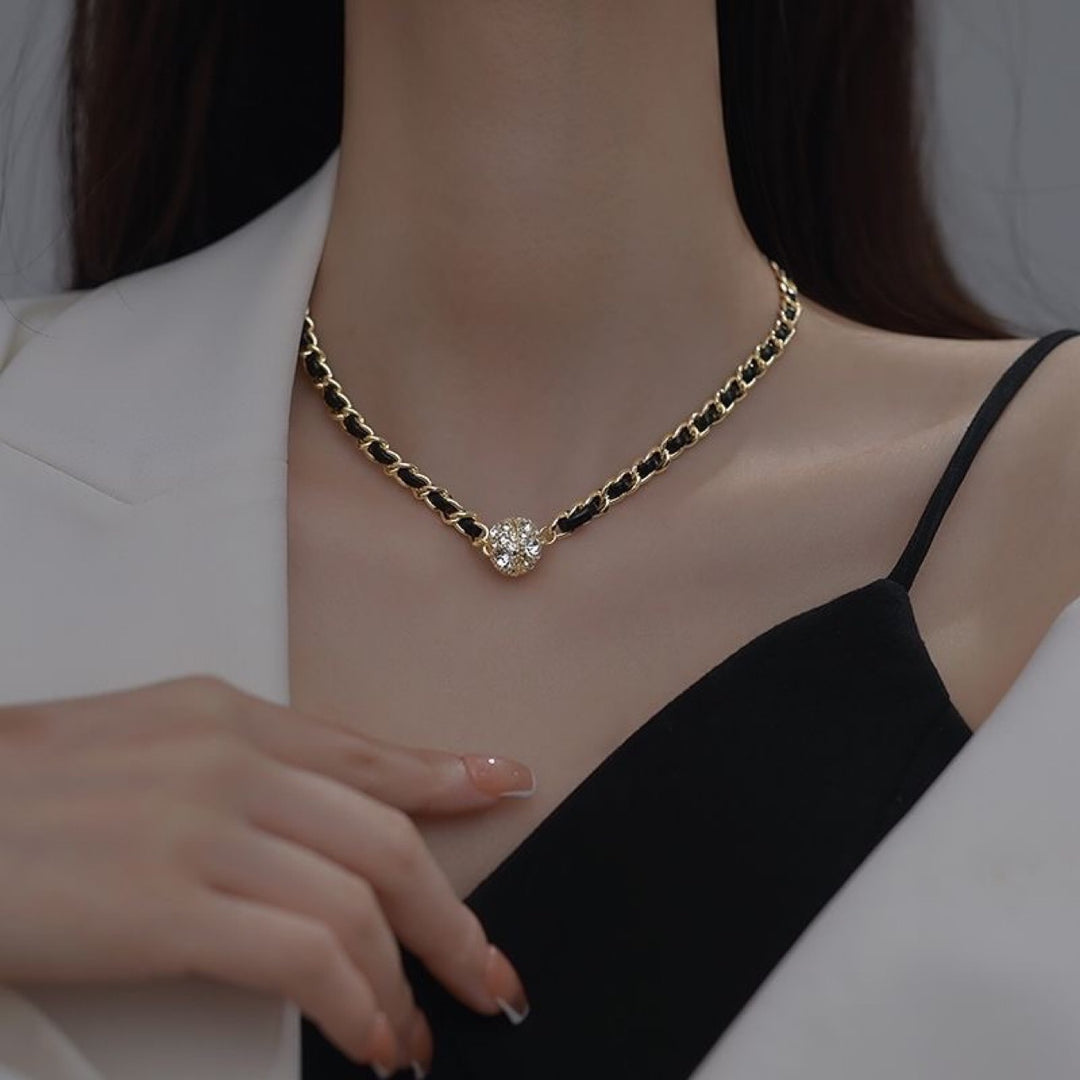 Woven Leather Diamond Choker (Vintage Luxury Necklace)