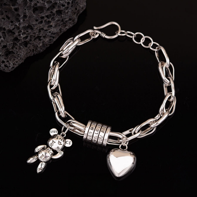 Bear & Heart Charm Chunky Chain Bracelet (Sweet & Cool Style Niche Personalized Bracelet)