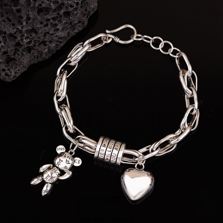 Bear & Heart Charm Chunky Chain Bracelet (Sweet & Cool Style Niche Personalized Bracelet)