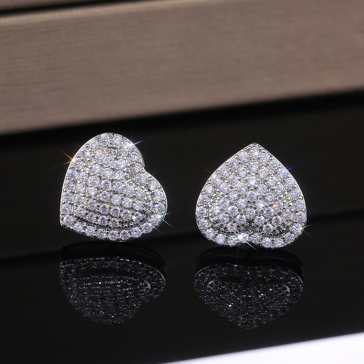 Double Heart Pavé Stud Earrings (Light Luxury Niche Sweet Earrings)
