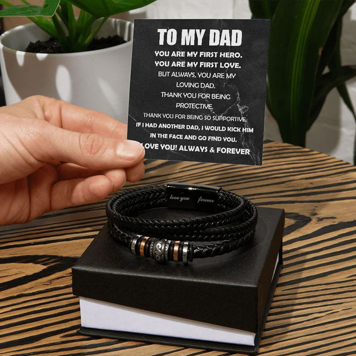 "To My Dad" Braided Leather Men's Bracelet (Father's Day Gift Box Set)