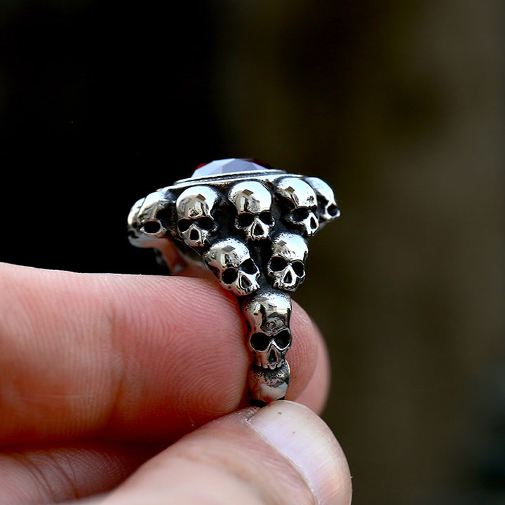 Surrounding‑Skull Red Diamond Vintage Ring