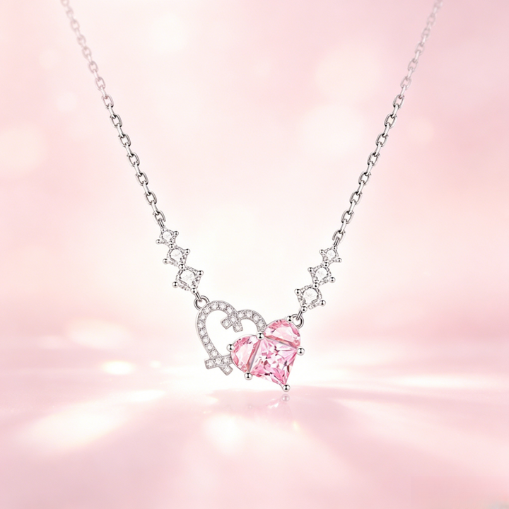 Pink Diamond Heart & Arrow Pendant Necklace (Silver Luxury Women's Chain)