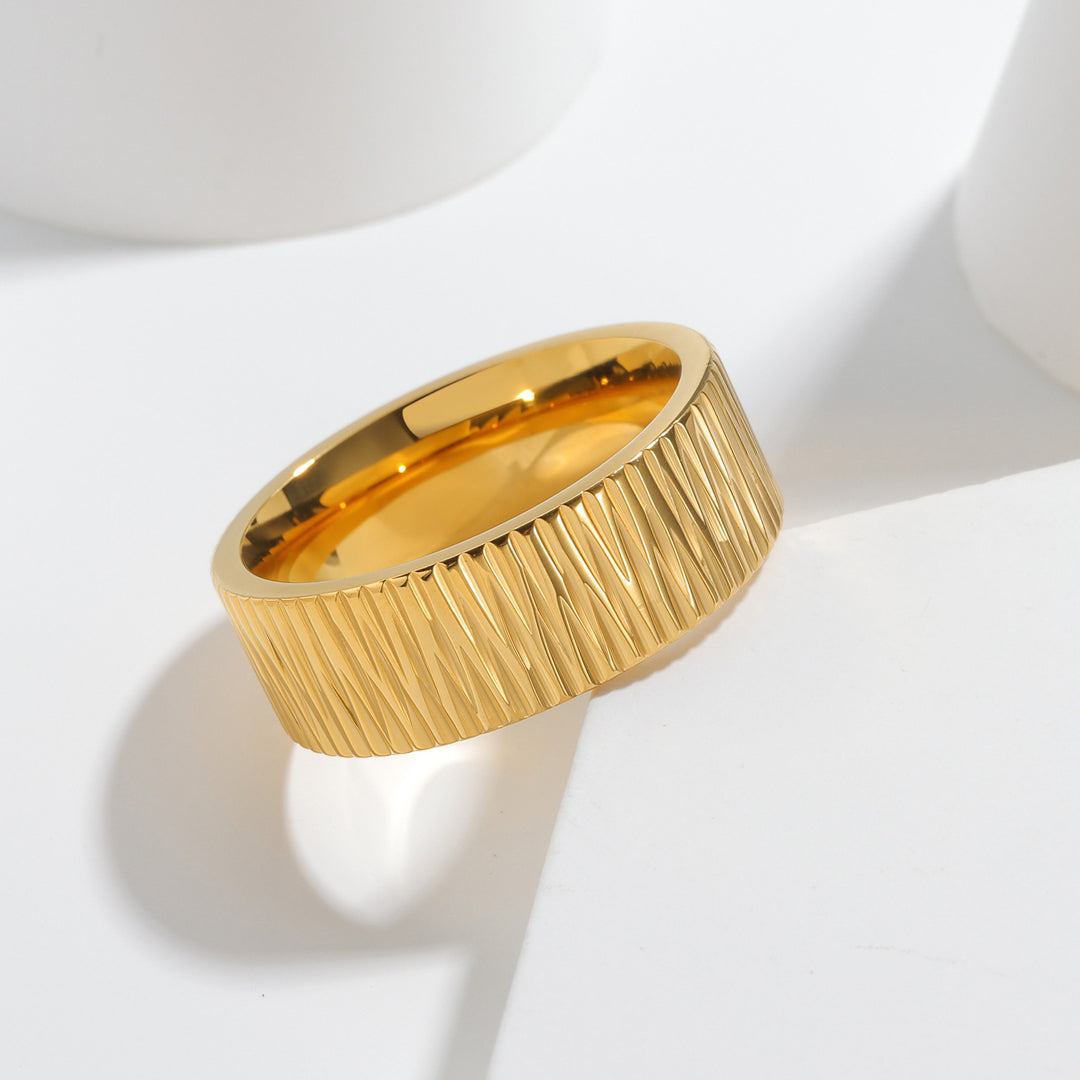 Textured Wide Band Ring (Unisex Titanium Steel Statement Ring)